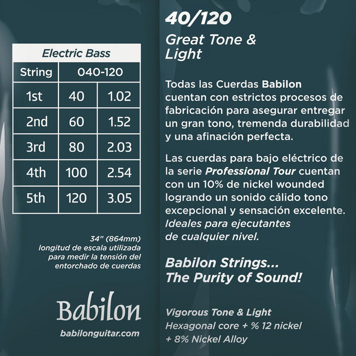 Set de Cuerdas para Bajo Eléctrico (.040-.120) BEB52/5S BABILON. aaa