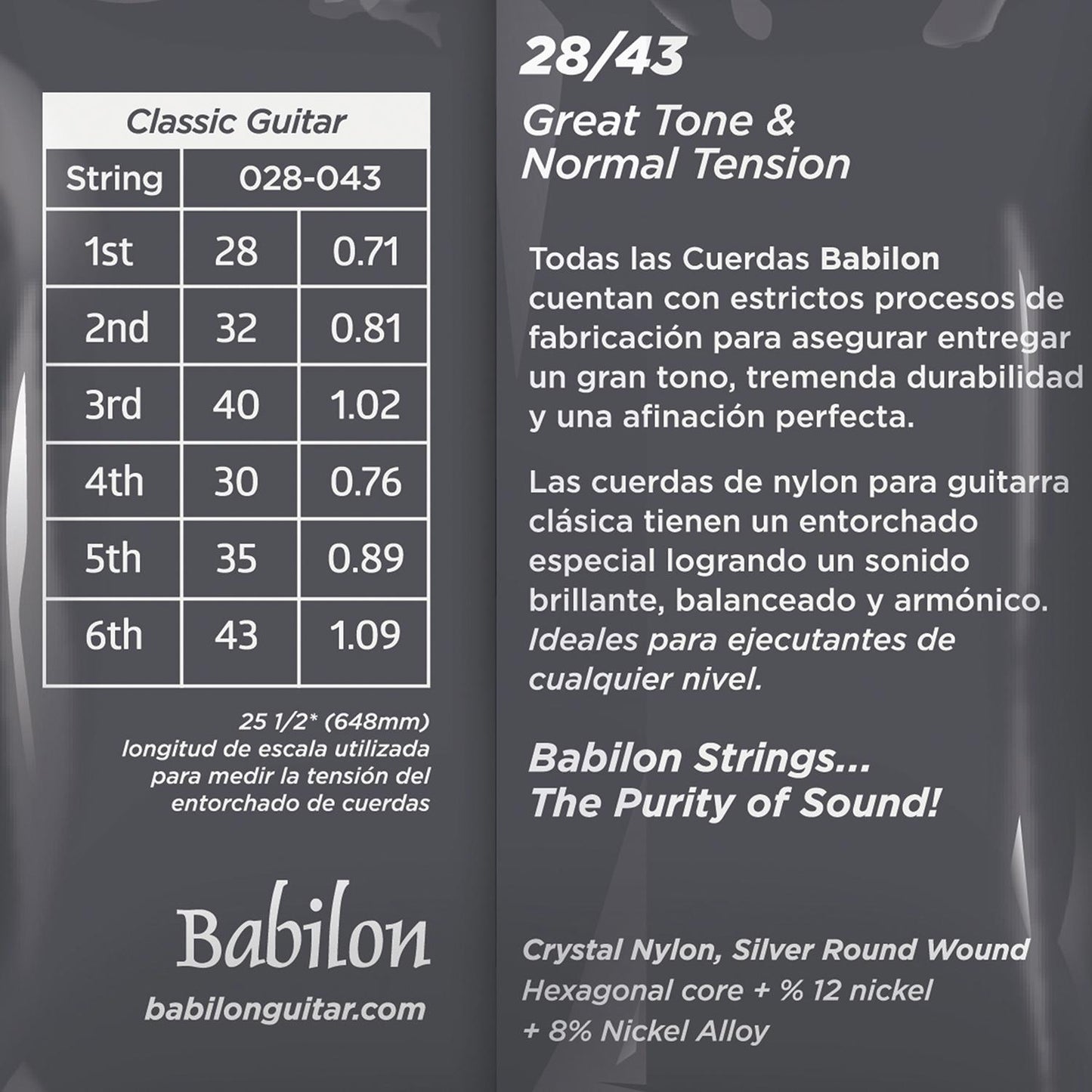 Set de Cuerdas para Guitarra Clásica (0.028-0.043) BCG42/2843 BABILON.