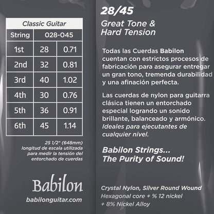Set de Cuerdas para Guitarra Clásica (0.028-0.045) BCG40/2845 BABILON.