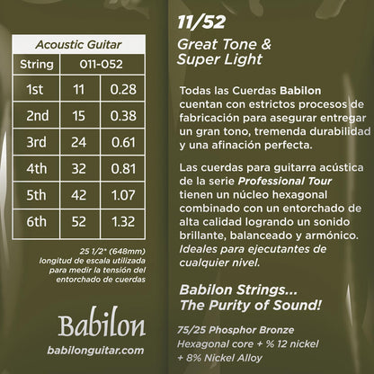 Set de Cuerdas para Guitarra Acústica (0.011-0.052) 75/25 BAG22/011 BABILON
