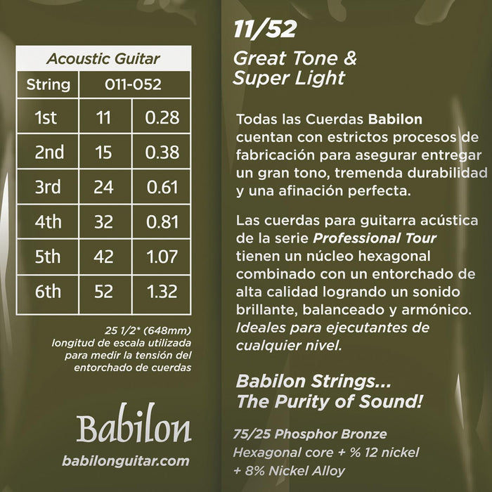 Set de Cuerdas para Guitarra Acústica (0.011-0.052) 75/25 BAG22/011 BABILON aaa