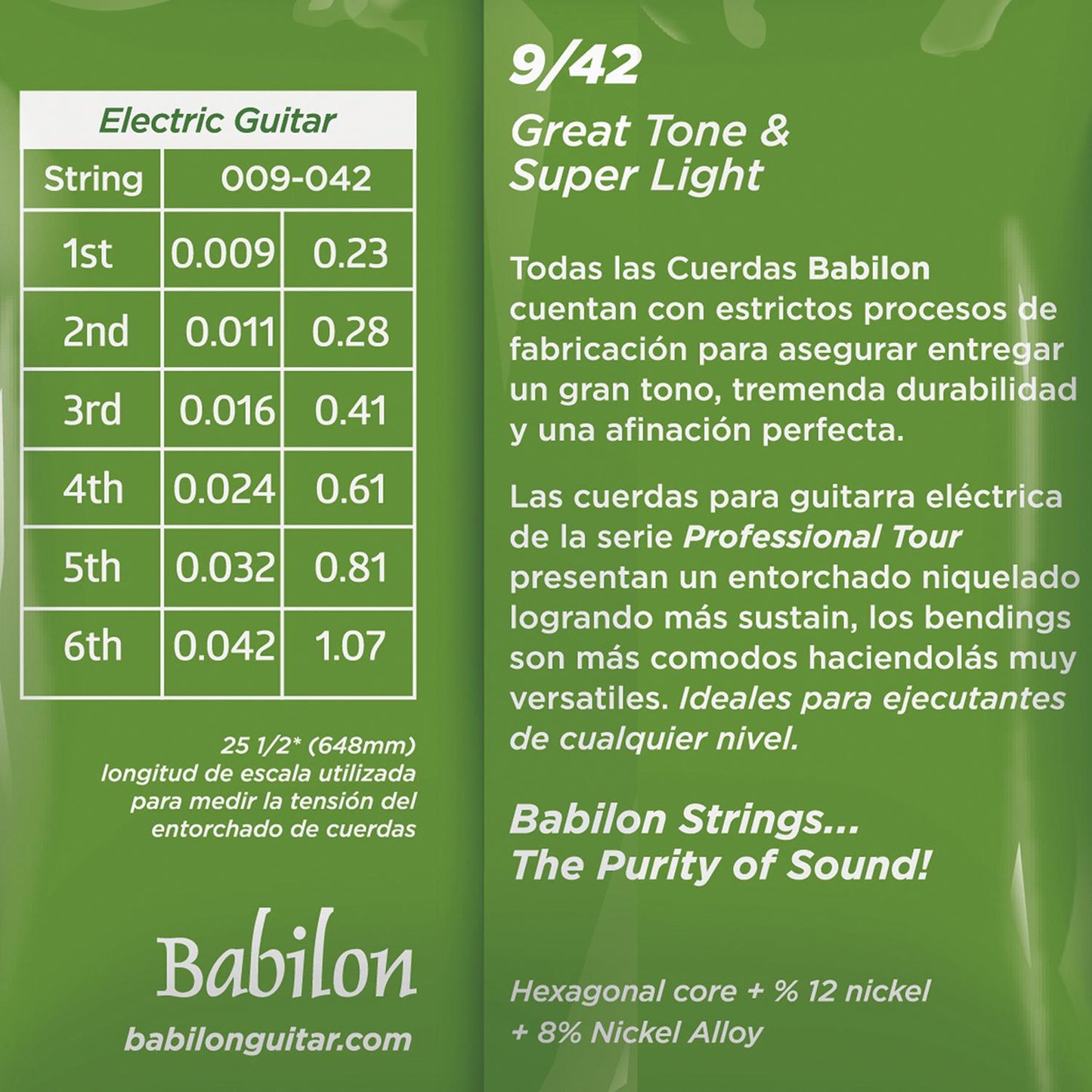 Set de Cuerdas para Guitarra Eléctrica (0.009-0.042) BEG30/009 BABILON.