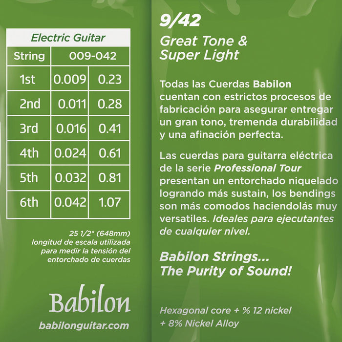 Set de Cuerdas para Guitarra Eléctrica (0.009-0.042) BEG30/009 BABILON. aaa